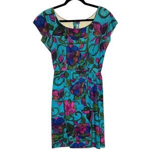 Vintage 60s Tori Richard Watercolor Floral Cotton Lined Sheath Tiki Aloha Pinup